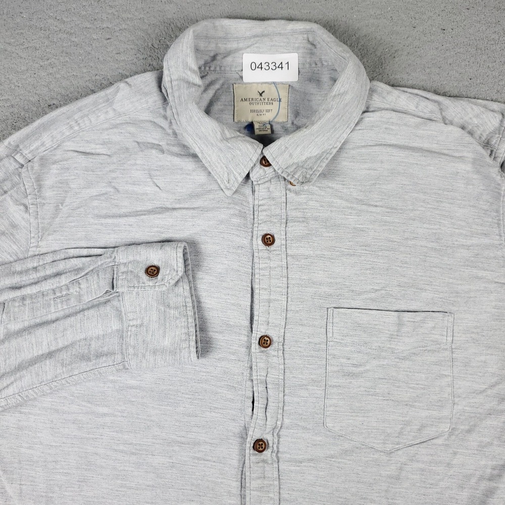 American Eagle Mens XL Gray Seriously Soft Slim Fit Button Up Long Sleeve Shirt